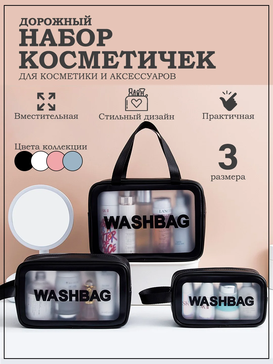 Дорожная косметичка с ручкой, водонепроницаемая, прозрачная, сумка для ...