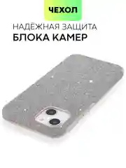 Серебряный чехол для iPhone 15 14 13 Pro Max Plus блестящий BROSCORP, пластиковый, с силиконом