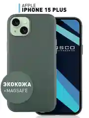 Синий чехол MagSafe для iPhone 15, Pro, Max, Plus кожаный ROSCO экокожа защита камер микрофибра