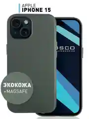 Синий чехол MagSafe для iPhone 15, Pro, Max, Plus кожаный ROSCO экокожа защита камер микрофибра