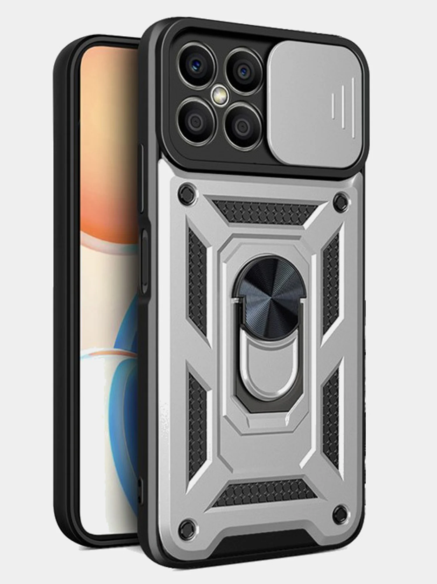 Серебряный чехол противоударный armors для Honor X8 4G (TFY-LX1) / Хонор Х8 4G с защитой камеры
