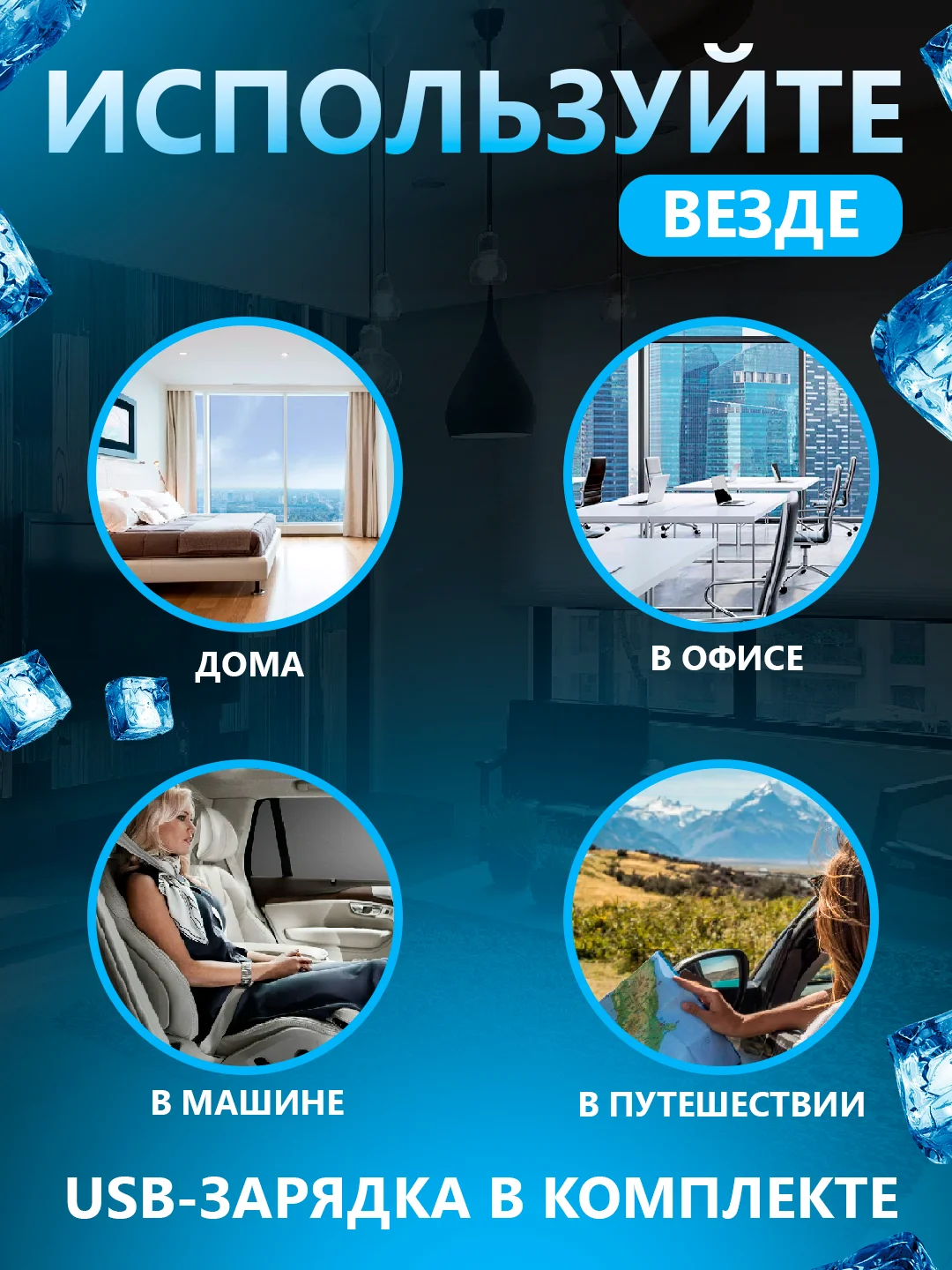 Портативный мини-кондиционер, увлажнитель и охладитель воздуха переносной, вентилятор