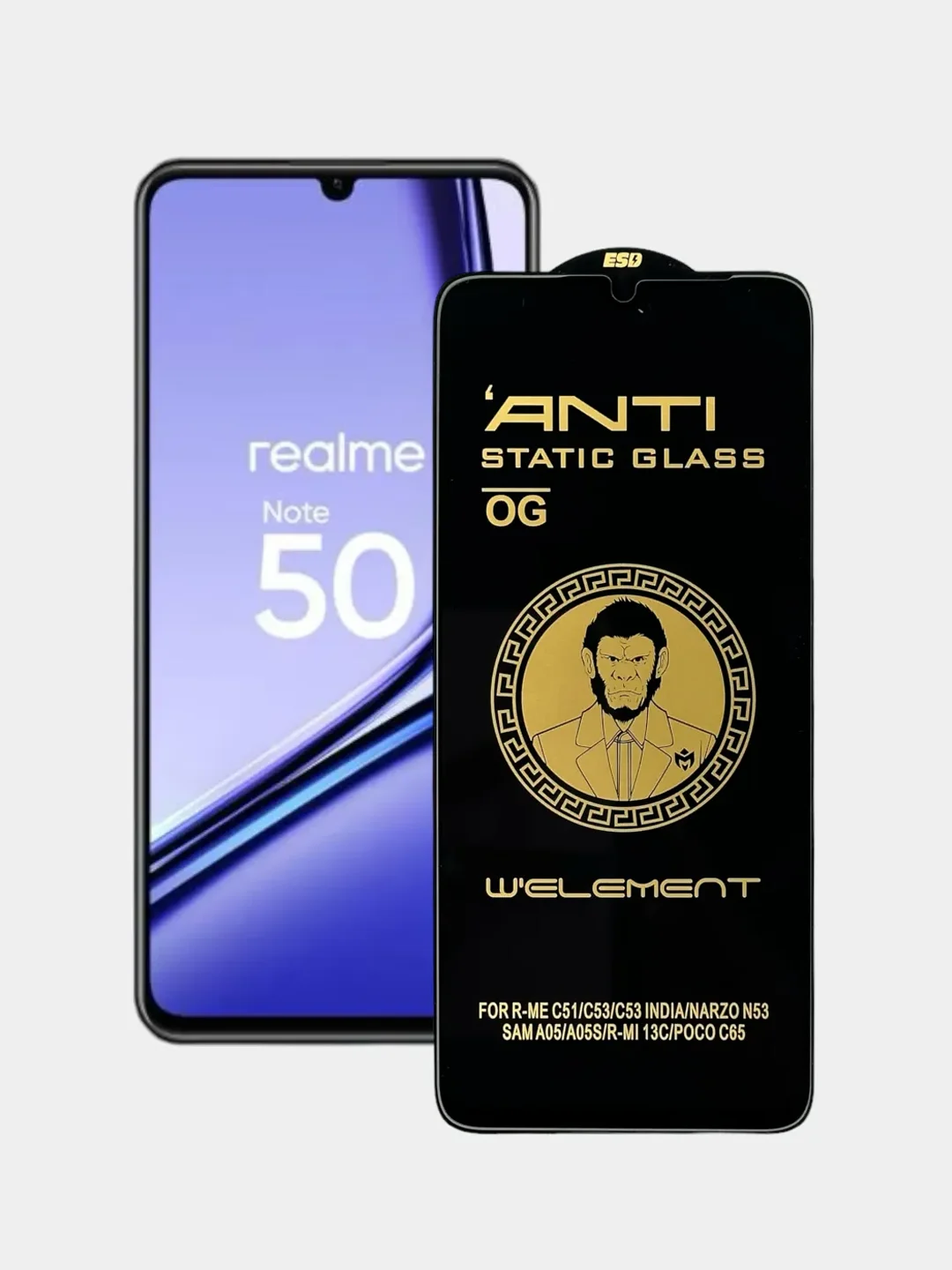 Черный защитное стекло Anti-Static Realme C51 / Realme C53 / Реалми С53 / Realme Note 50