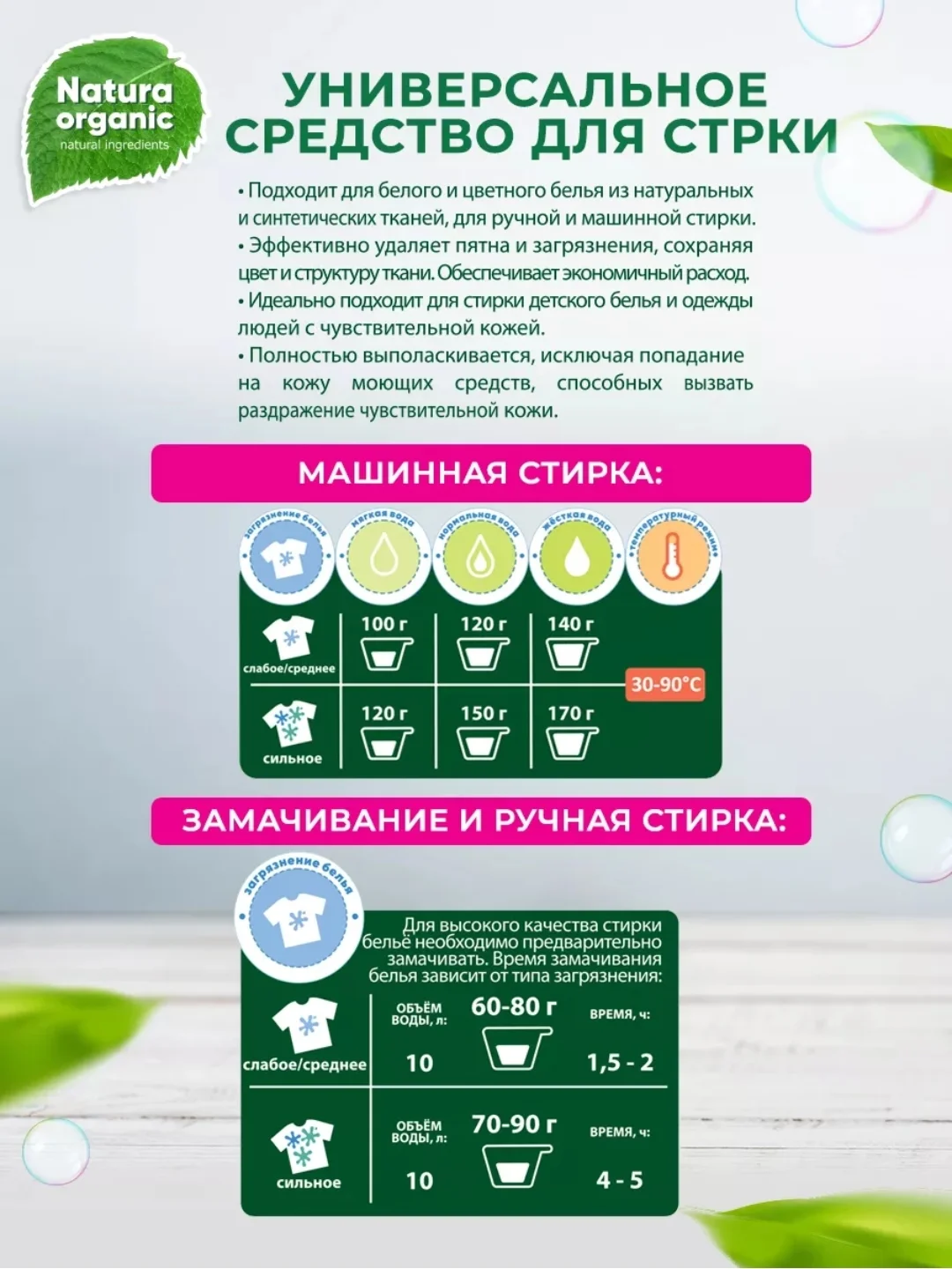 Порошок стиральный концентрат детский, для всей семьи 400г. Natura Organic,гипоаллергенный