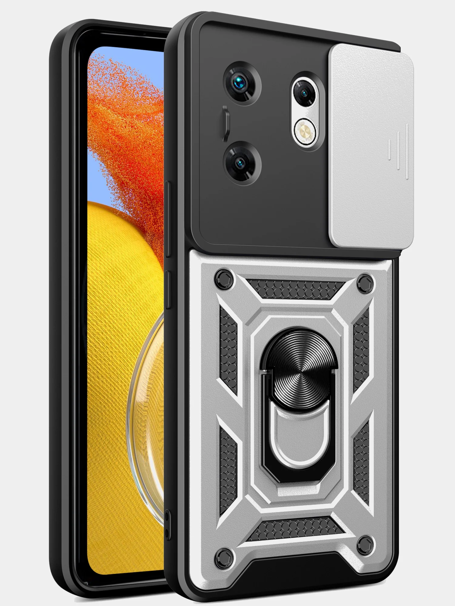 Серебряный чехол противоударный armors для Infinix Zero 30 4G / Инфиникс Зеро 30 4G с защитой камеры