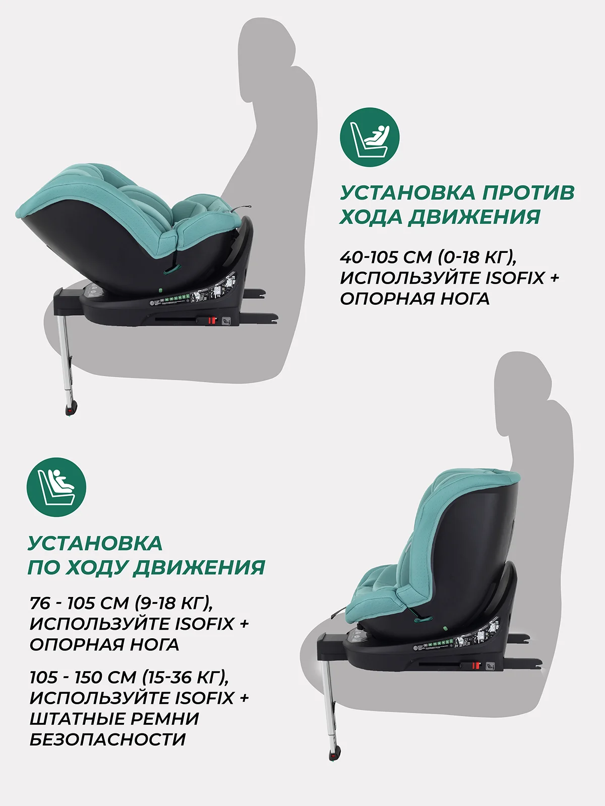 Зеленый автокресло MOWBaby AY959 Pro "STAGE" isofix (40-150см)