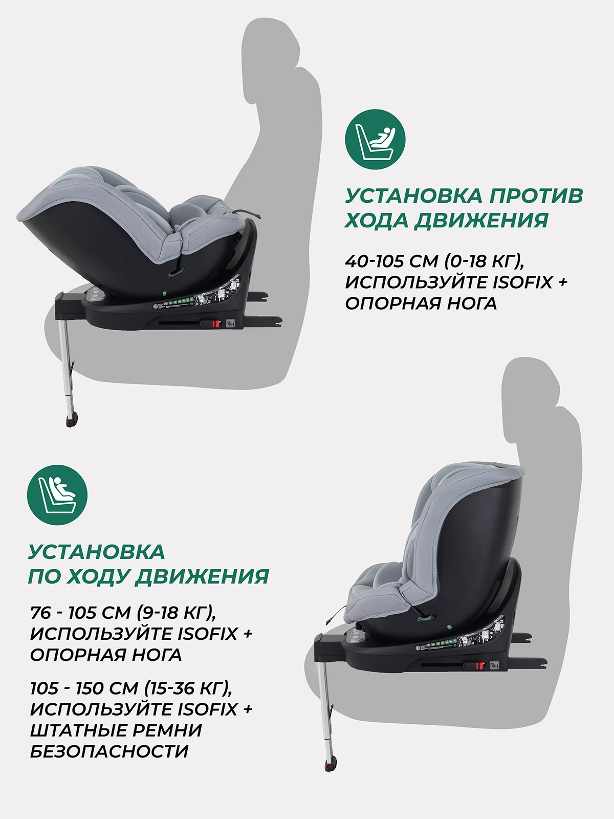 Серый автокресло MOWBaby AY959 Pro "STAGE" isofix (40-150см)