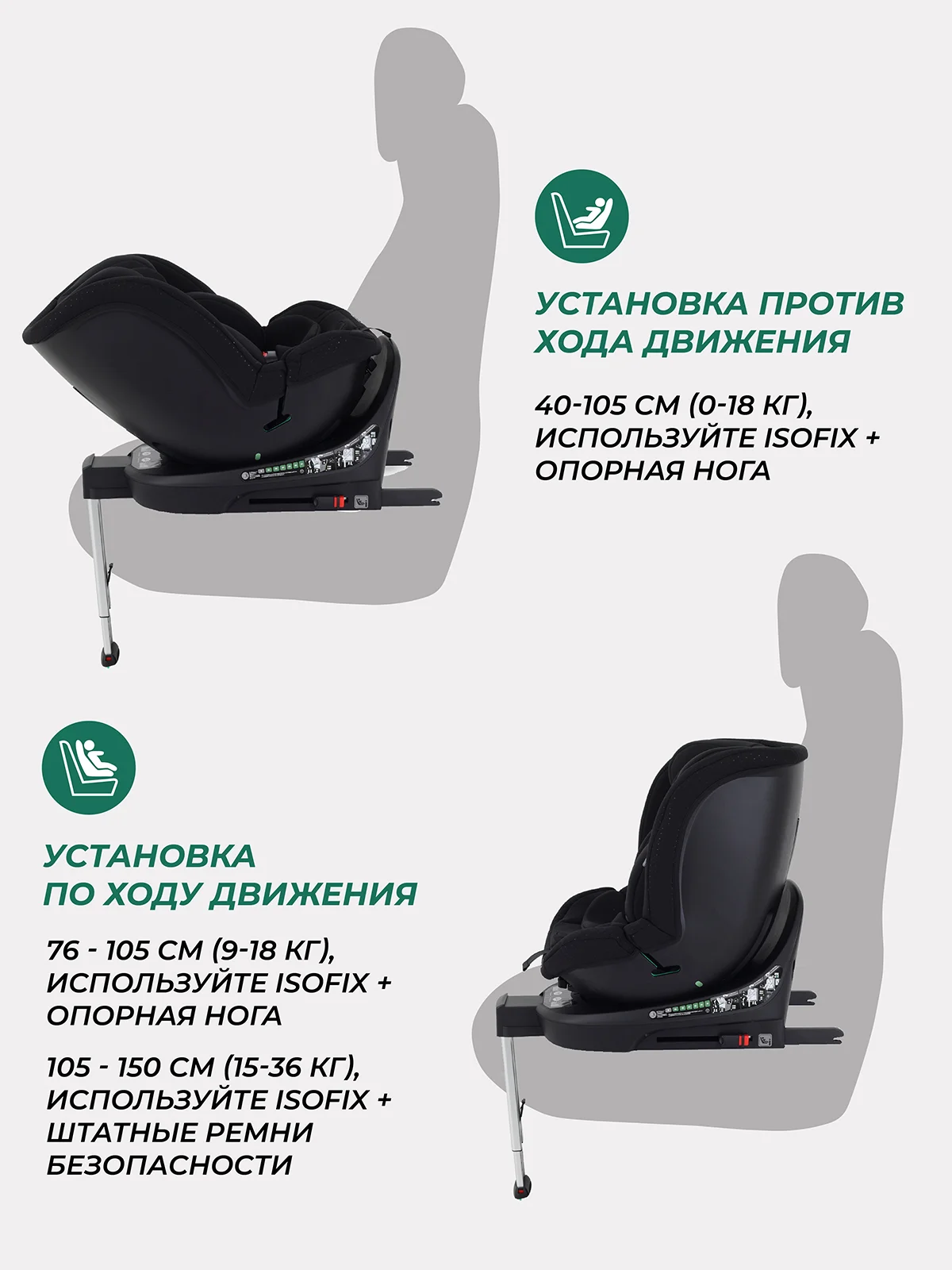 Черный автокресло MOWBaby AY959 Pro "STAGE" isofix (40-150см)