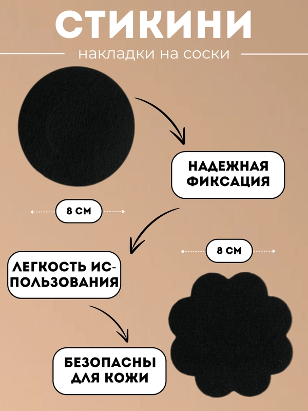 Наклейки - накладки на соски грудь - стикини одноразовые черные