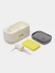 Черный de.home Двойной диспенсер для моющего средства и дозатор для жидкого мыла, с губкой