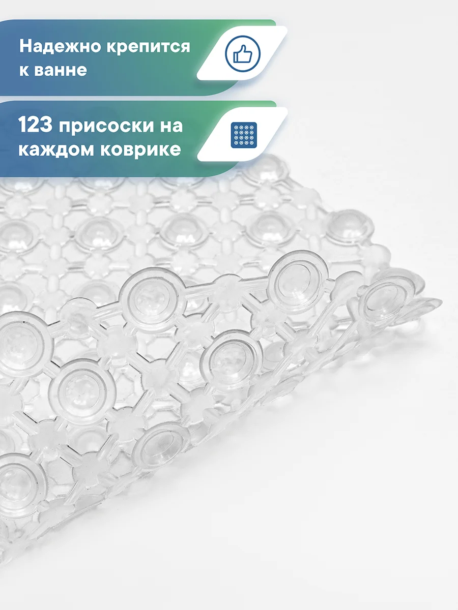 Прозрачный коврик для ванны на присосках "Комфорт" 36х65 см, ВИЛИНА