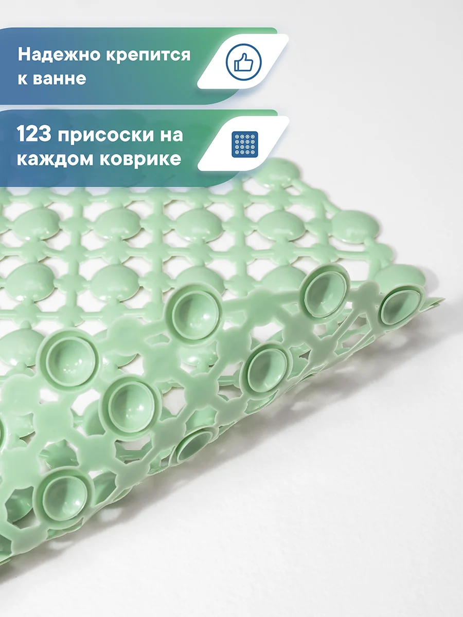 Бирюзовый коврик для ванны на присосках "Комфорт" 36х65 см, ВИЛИНА