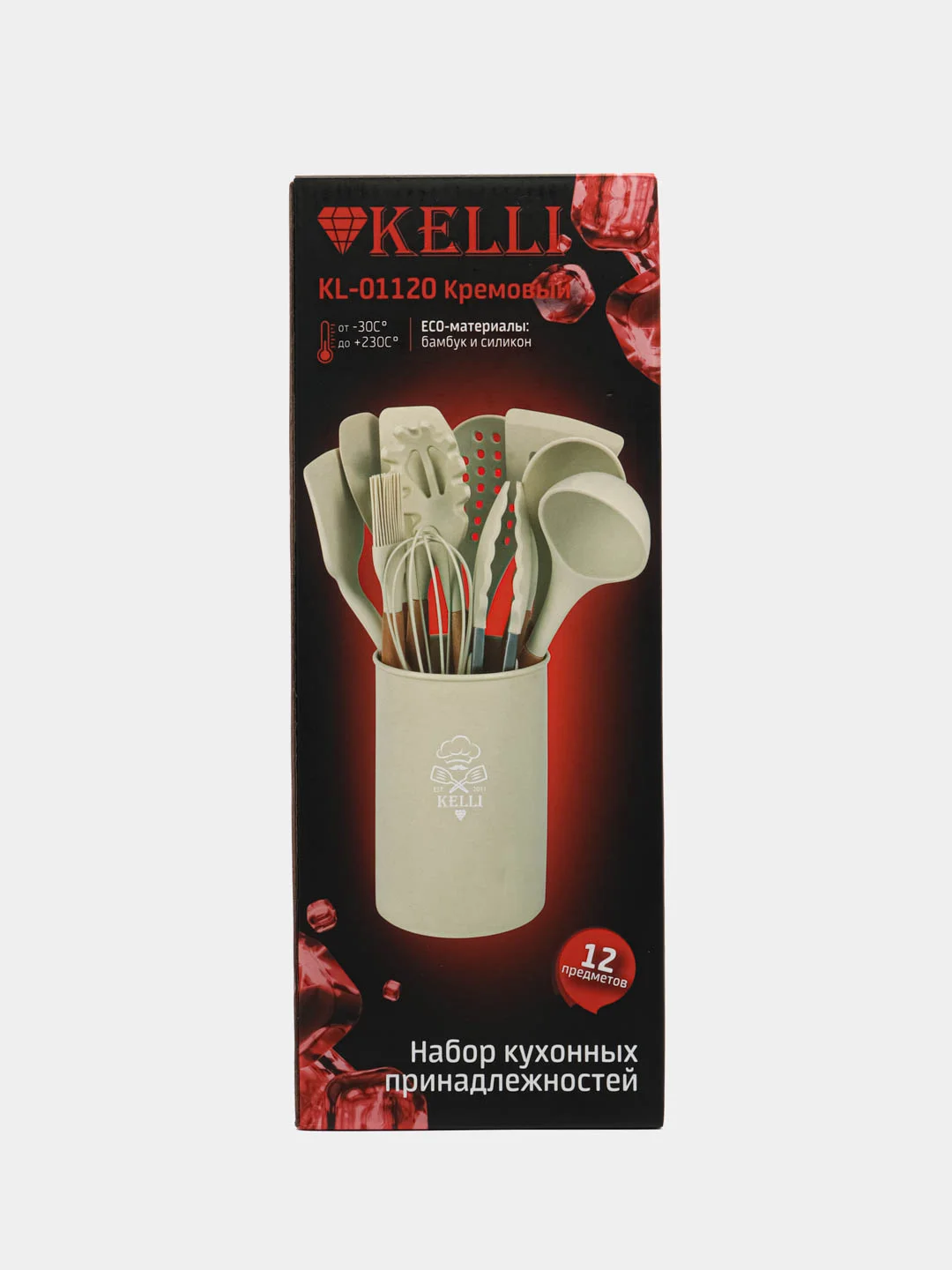 Бежевый кухонный набор Kelli KL-01120 12 пр. состав бамбук и силикон