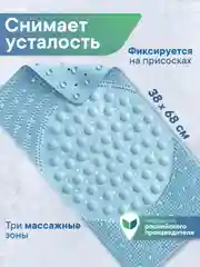 Небесно-голубой коврик для ванны на присосках "Лужайка" 38х68 см, ВИЛИНА