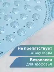 Небесно-голубой коврик для ванны на присосках "Лужайка" 38х68 см, ВИЛИНА