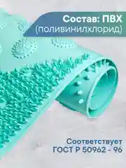 Бирюзовый коврик для ванны на присосках "Лужайка" 38х68 см, ВИЛИНА