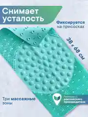 Бирюзовый коврик для ванны на присосках "Лужайка" 38х68 см, ВИЛИНА