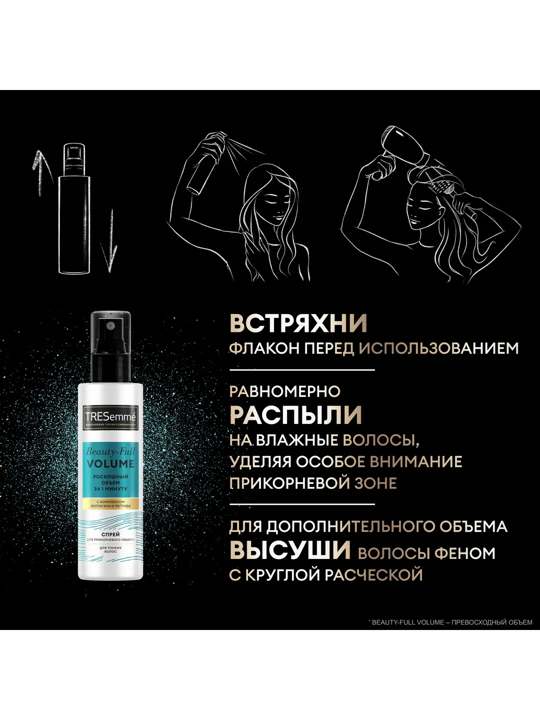 Спрей для волос TRESEMME BEAUTY FULL VOLUME, для объема, 190мл