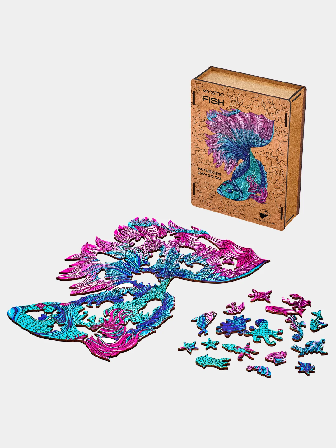 Деревянный фигурный пазл Active Puzzles "Волшебная рыбка", 26х35 см, 197 деталей