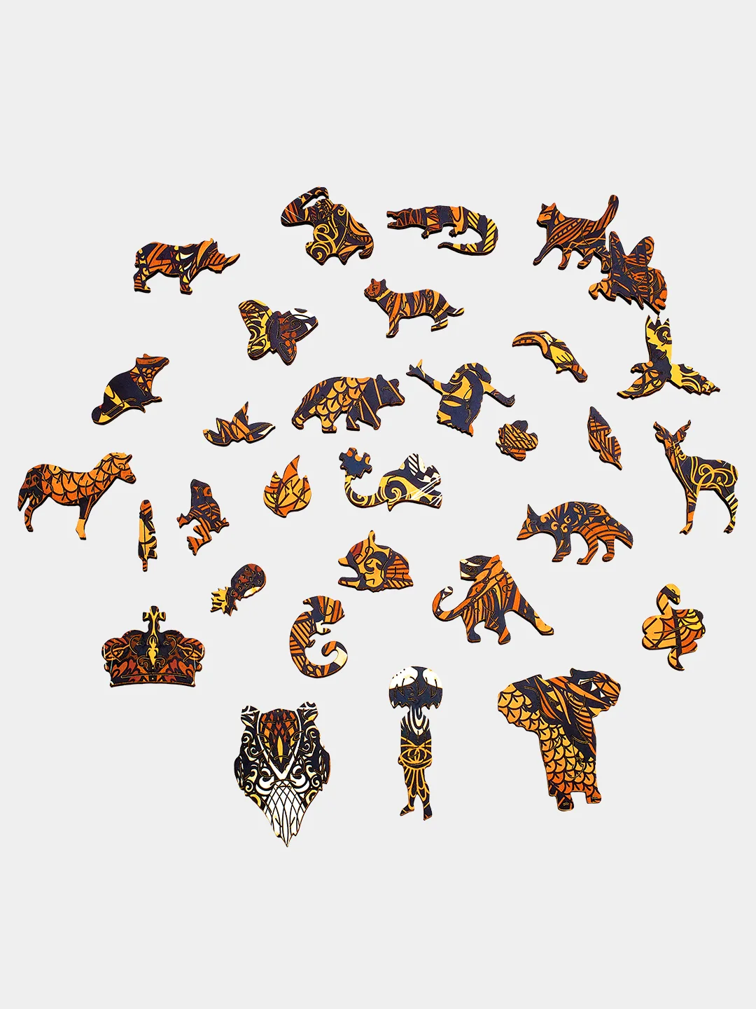 Деревянный фигурный пазл Active Puzzles "Дикий тигр (коричневый)", 39х24 см, 190 деталей