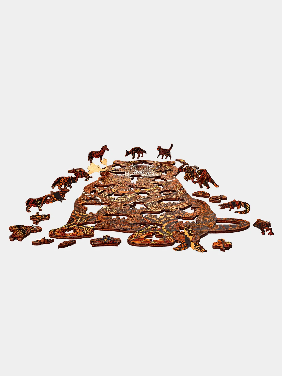Деревянный фигурный пазл Active Puzzles "Дикий тигр (коричневый)", 39х24 см, 190 деталей