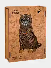 Деревянный фигурный пазл Active Puzzles "Дикий тигр (коричневый)", 39х24 см, 190 деталей
