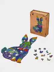 Деревянный фигурный пазл Active Puzzles "Мистер кролик (цветной)", 41х24 см, 200 деталей