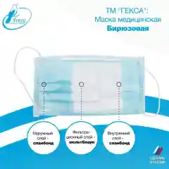Маски медицинские Гекса бирюзовые 100 шт