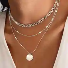 Серебряный цепочка на шею с подвеской, ожерелье, чокер, тройная цепочка