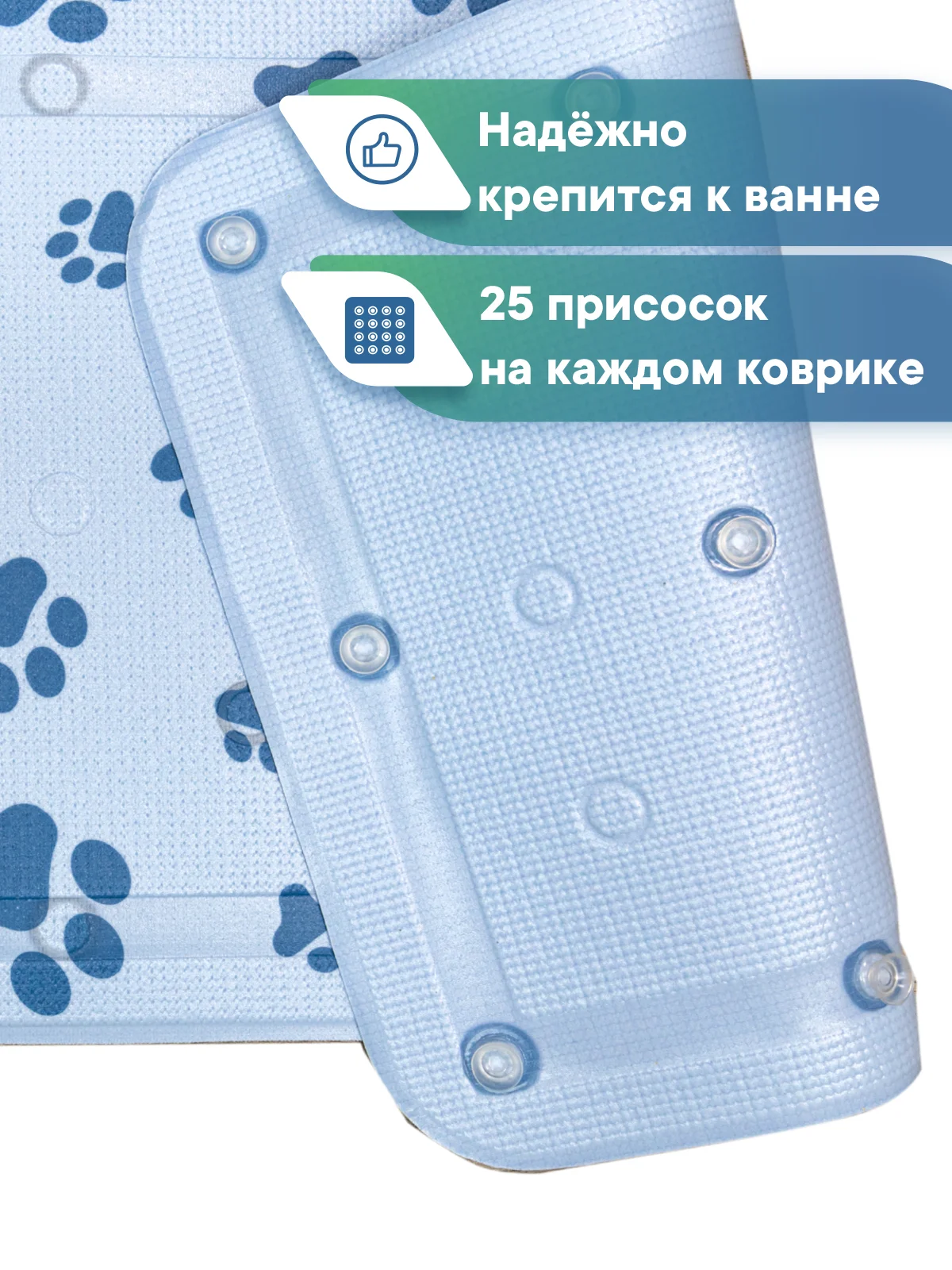 Голубой коврик для животных на присосках для купания собак и кошек 43х90 см, ВИЛИНА