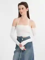 Белый лонгслив с открытыми плечами