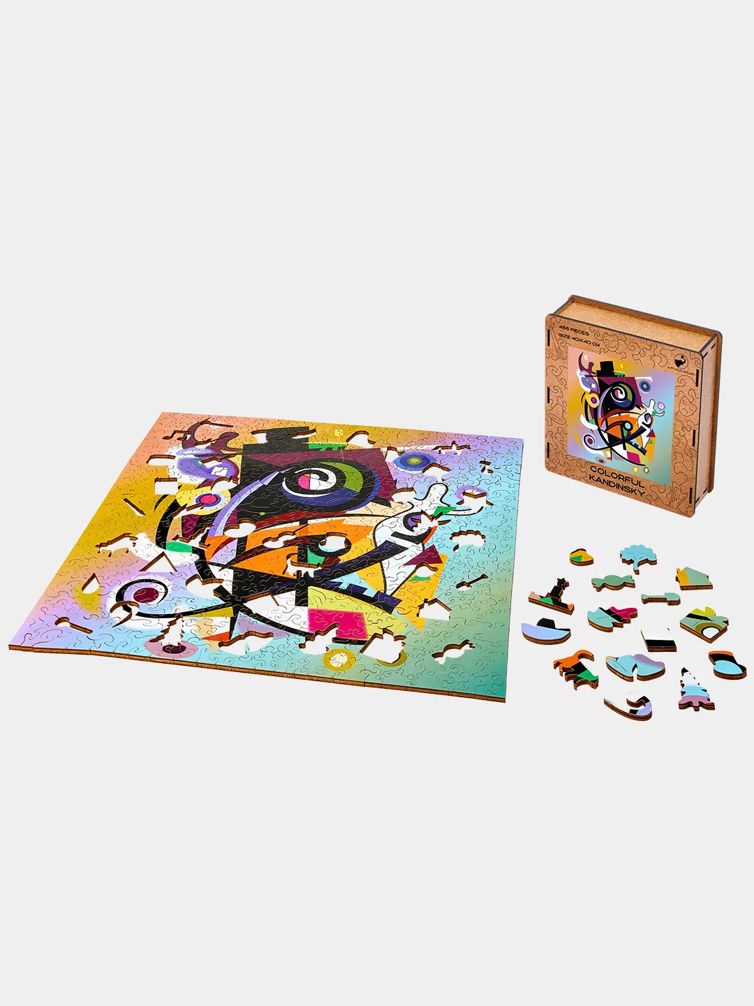Деревянный фигурный пазл Active Puzzles "Красочный Кандинский", 40х40 см, 488 деталей