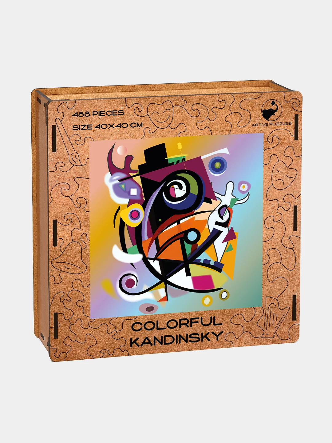 Деревянный фигурный пазл Active Puzzles "Красочный Кандинский", 40х40 см, 488 деталей