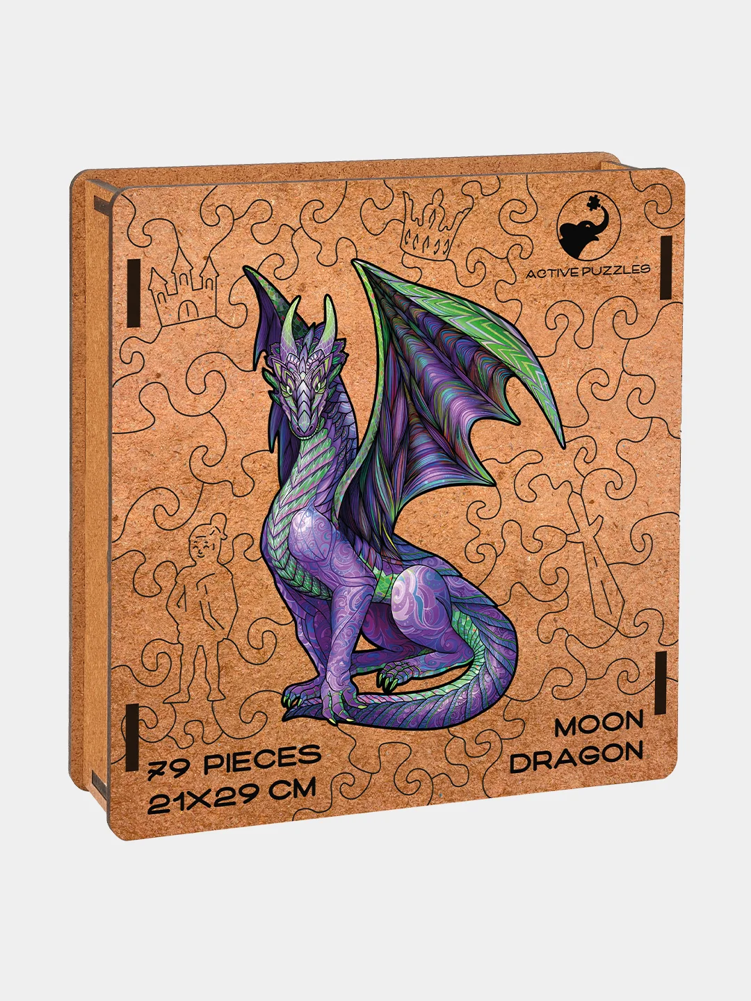 Деревянный фигурный пазл Active Puzzles "Лунный дракон", 21х29 см, 79 деталей