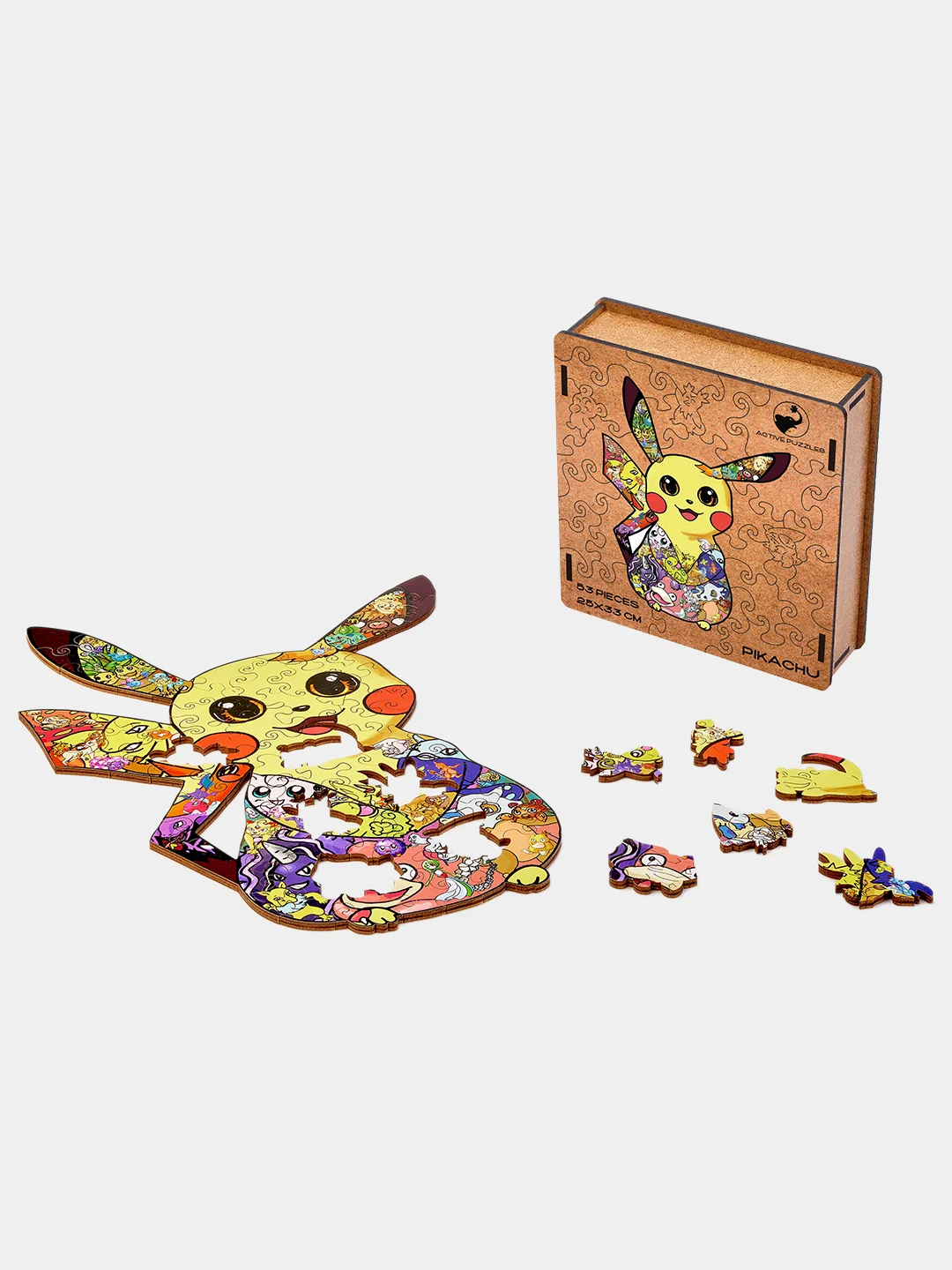 Деревянный фигурный пазл Active Puzzles "Пикачу", 25х33 см, 53 детали