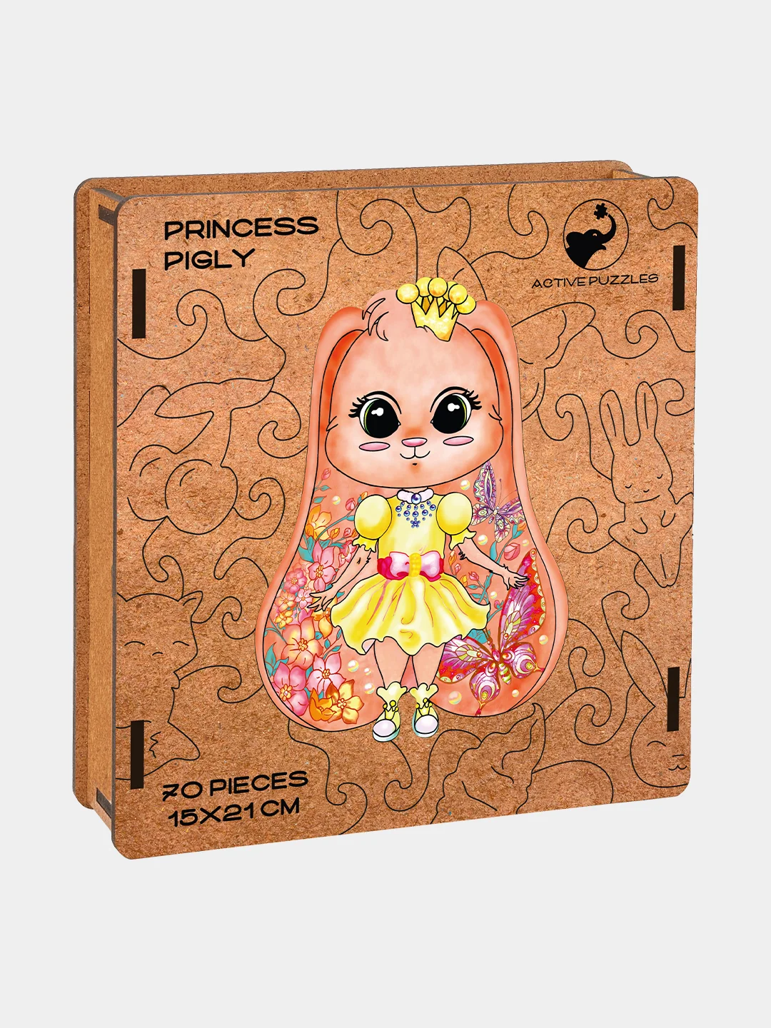 Деревянный фигурный пазл Active Puzzles "Зайка Принцесса", 15х21 см, 70 деталей