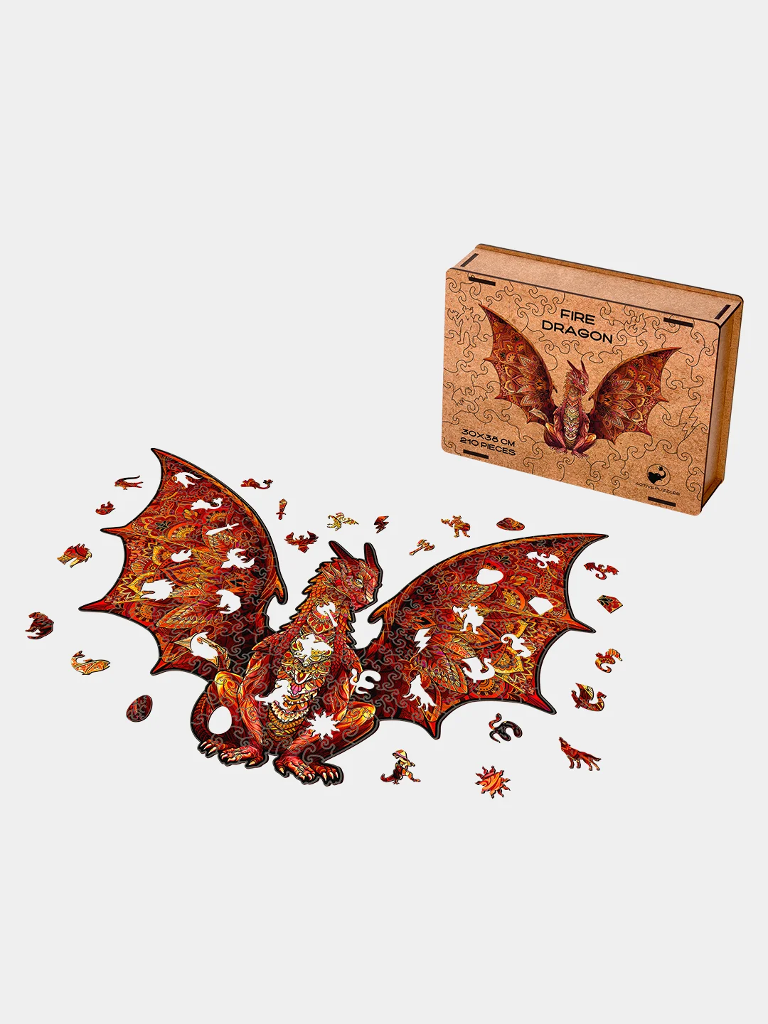 Деревянный фигурный пазл Active Puzzles "Огненный дракон", 30х38 см, 210 детали
