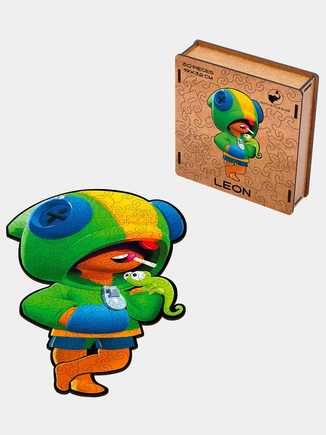 Деревянный фигурный пазл Active Puzzles "Леон",19х32 см, 80 деталей