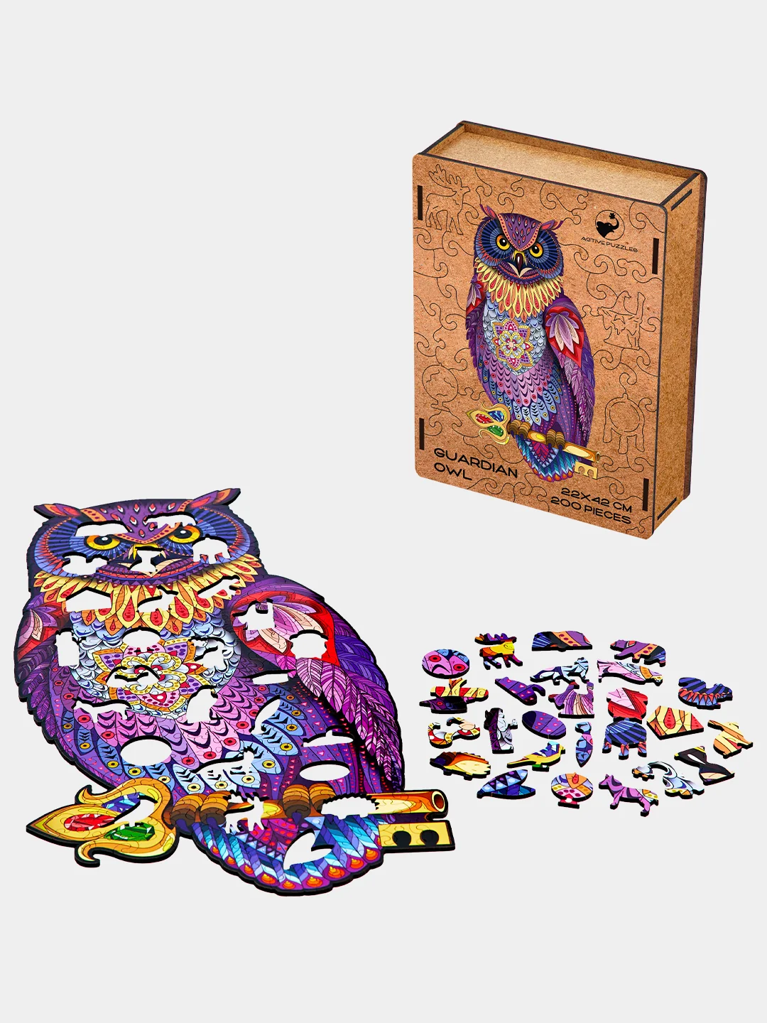 Деревянный фигурный пазл Active Puzzles "Филин Хранитель", 22х42 см, 200 детали