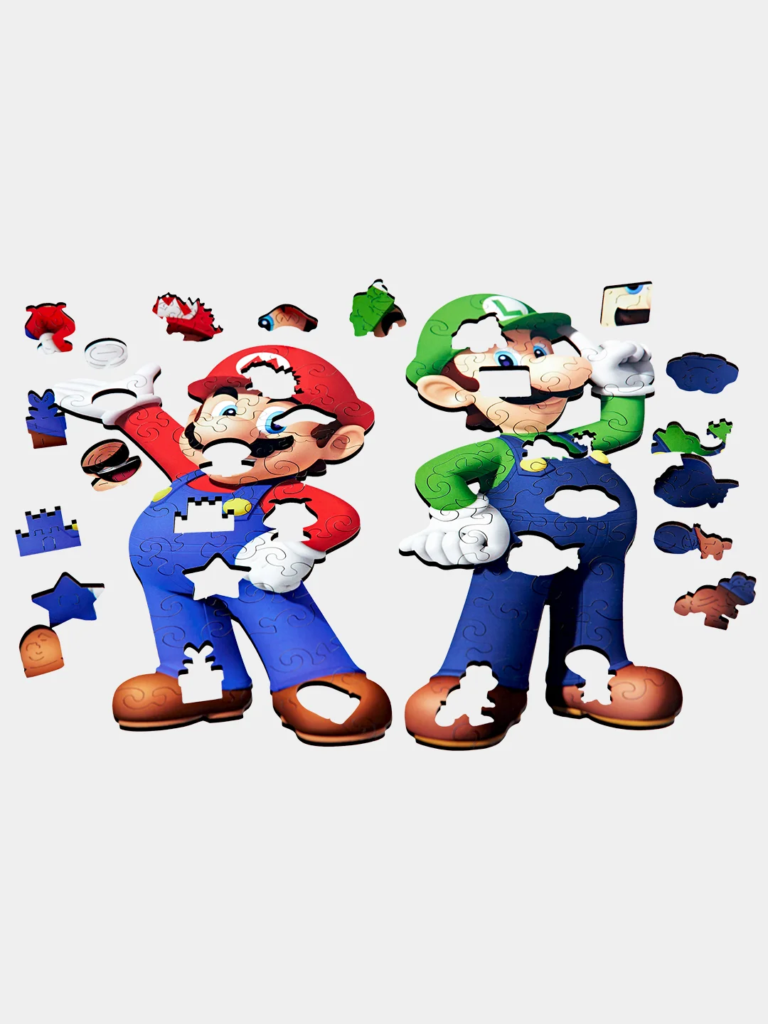 Деревянный фигурный пазл Active Puzzles "Марио и Луиджи",27х29 см, 80 деталей