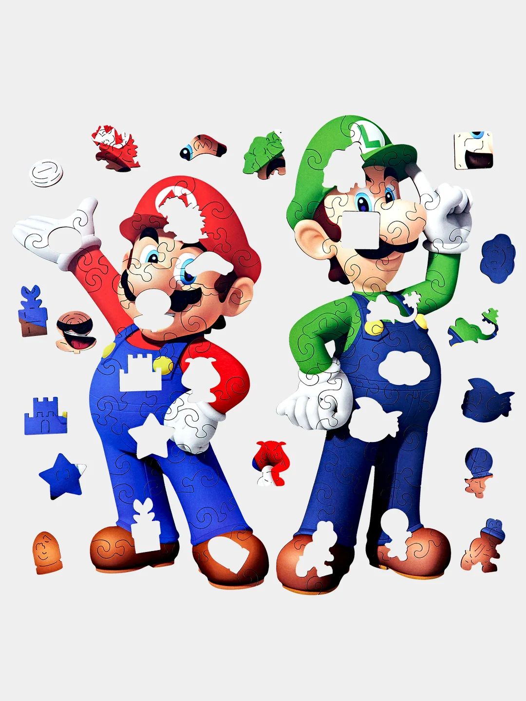 Деревянный фигурный пазл Active Puzzles "Марио и Луиджи",27х29 см, 80 деталей