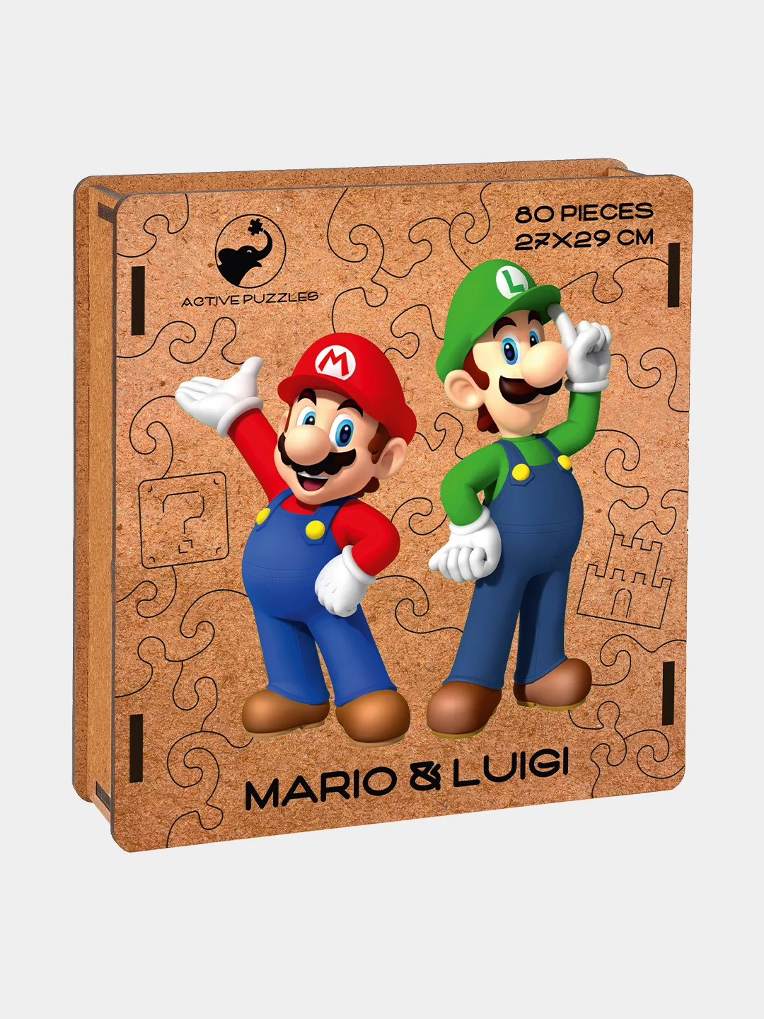 Деревянный фигурный пазл Active Puzzles "Марио и Луиджи",27х29 см, 80 деталей