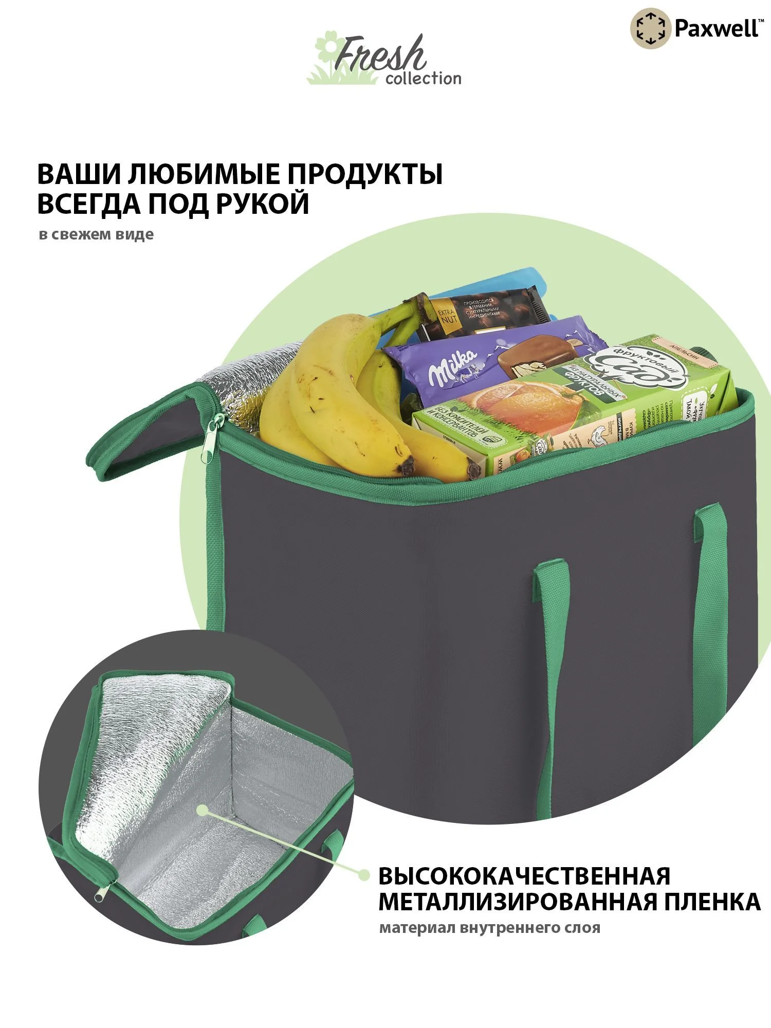 Зеленый термосумка (сумка-холодильник) Paxwell Фреш 1M