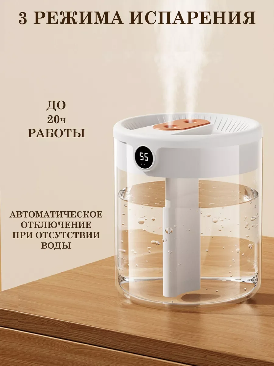 Ультразвуковой увлажнитель воздуха с подсветкой прозрачный настольный для дома и офиса