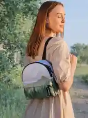 Хаки мини рюкзак женский на лето с принтом