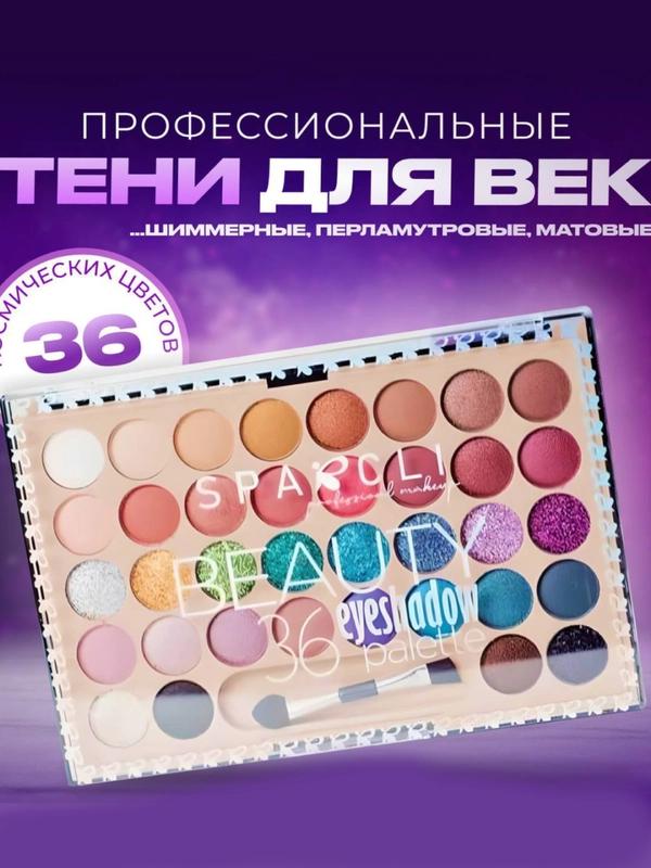Палетка теней для век с глиттером Sparcli, 36 цветов