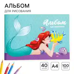 Альбом для рисования А4, 40 листов 100 г/м, на скрепке, Принцессы
