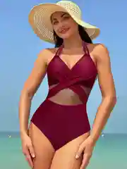 Бордовый купальник женский слитный
