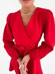 Красный платье с имитацией запаха с поясом