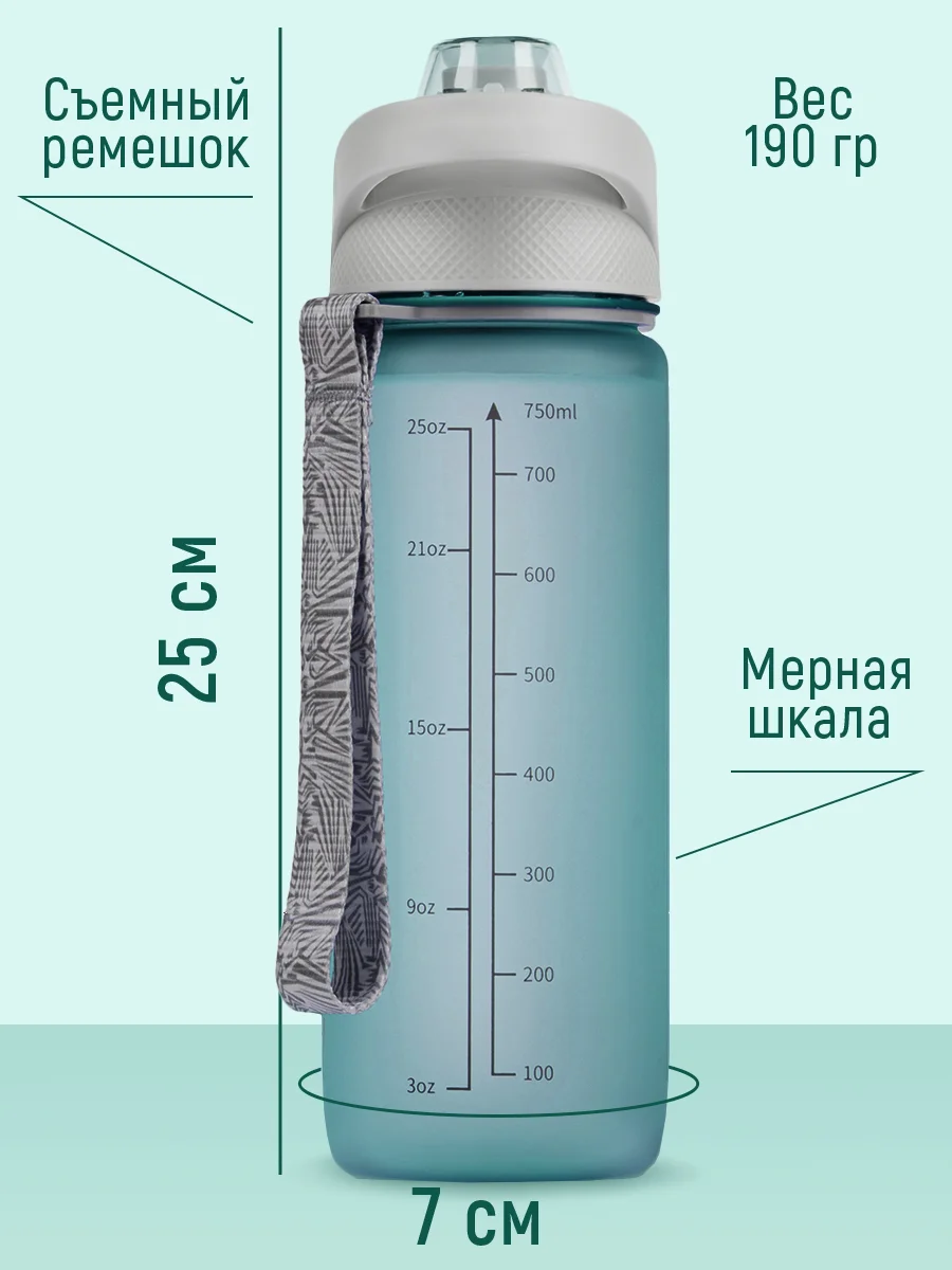 Спортивная бутылка для воды с трубочкой, 750 мл, Peakvil